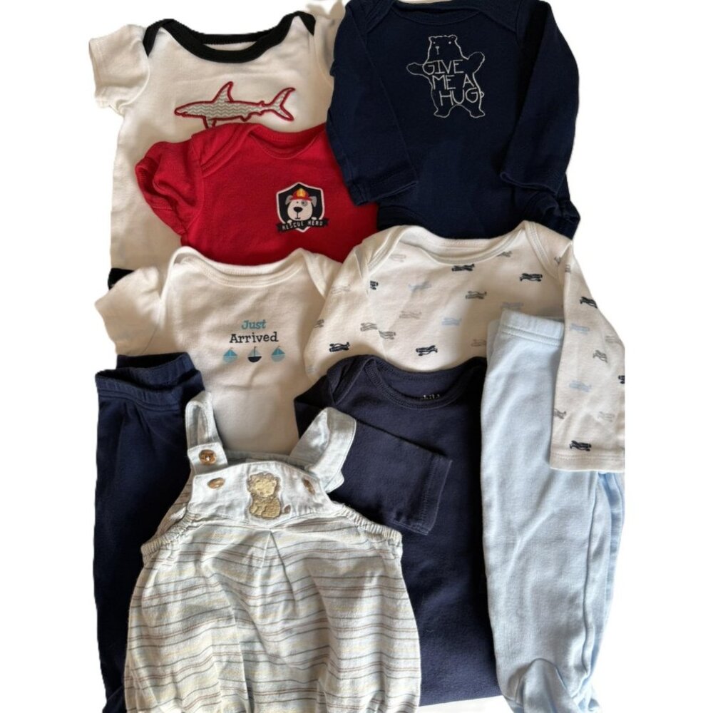 9 Item Baby Bundle 0-3M, 6 Bodysuits 2 Pants 1 Romper